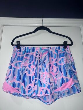 Lilly Pulitzer Blue and Pink Abstract Print Athletic Shorts